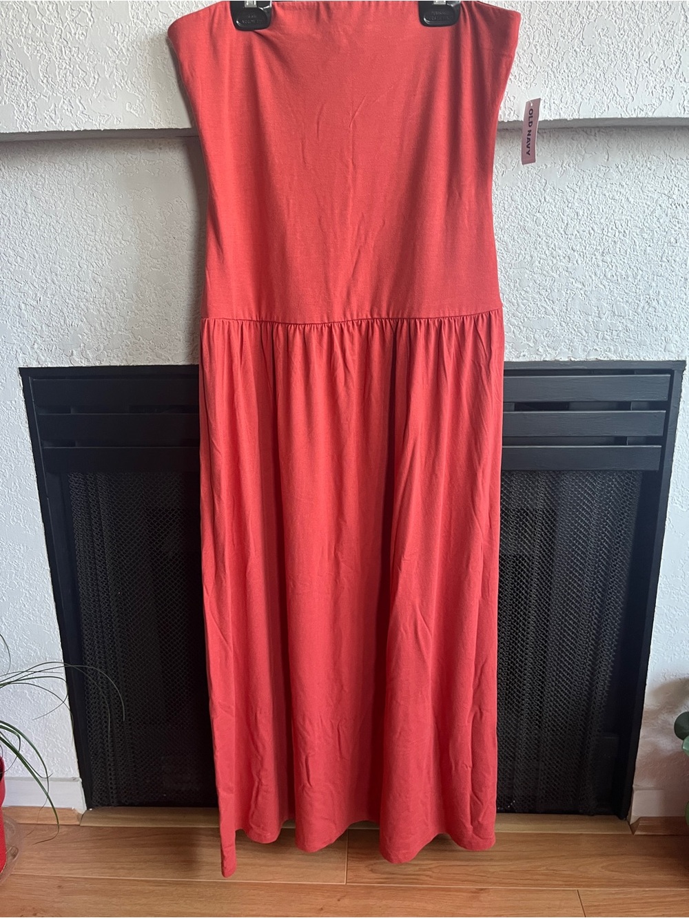 Old Navy Strapless Coral-Red Maxi Dress